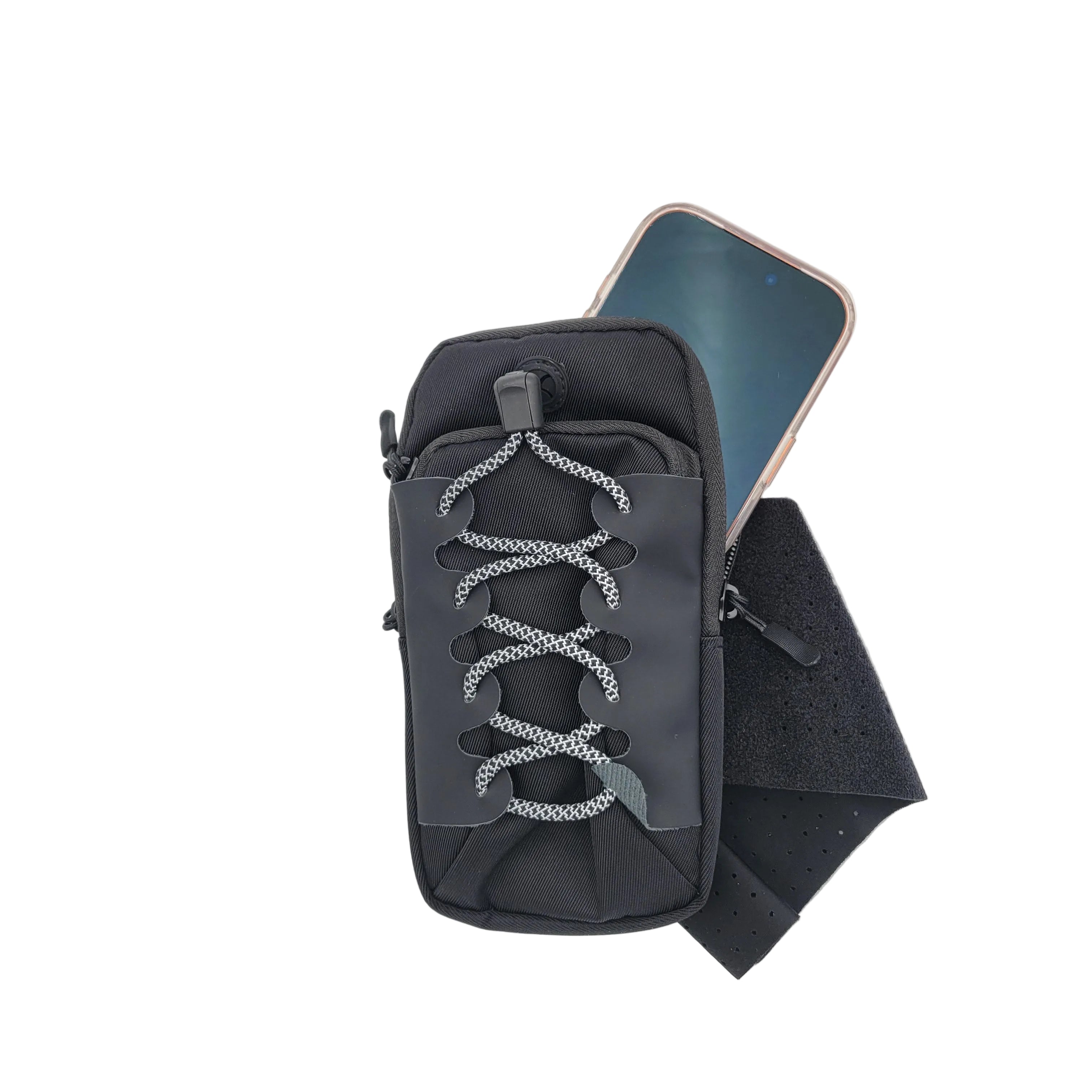 Black phone case with lace design on a white background