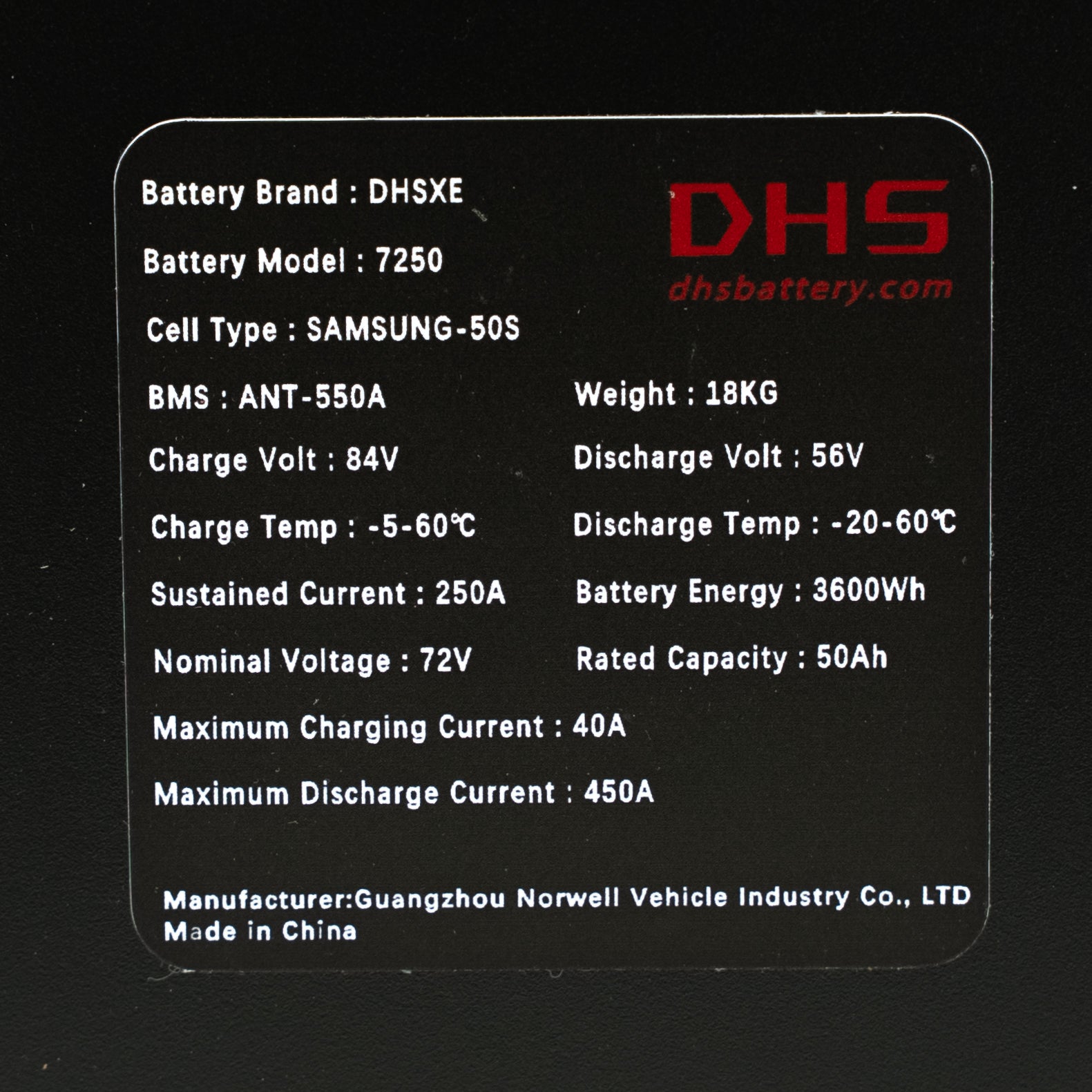 DHS GT - 72v 50ah Battery for Surron Light Bee