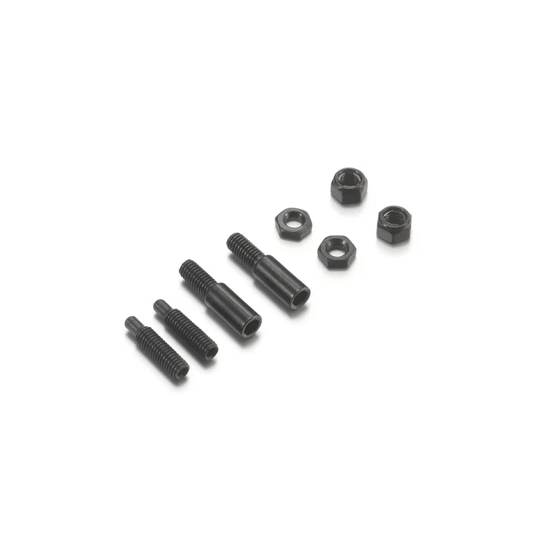 Set of black screws and nuts on a white background