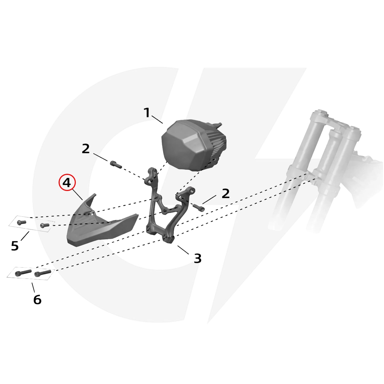 Diagram of a headlight assembly with labeled parts on a white background