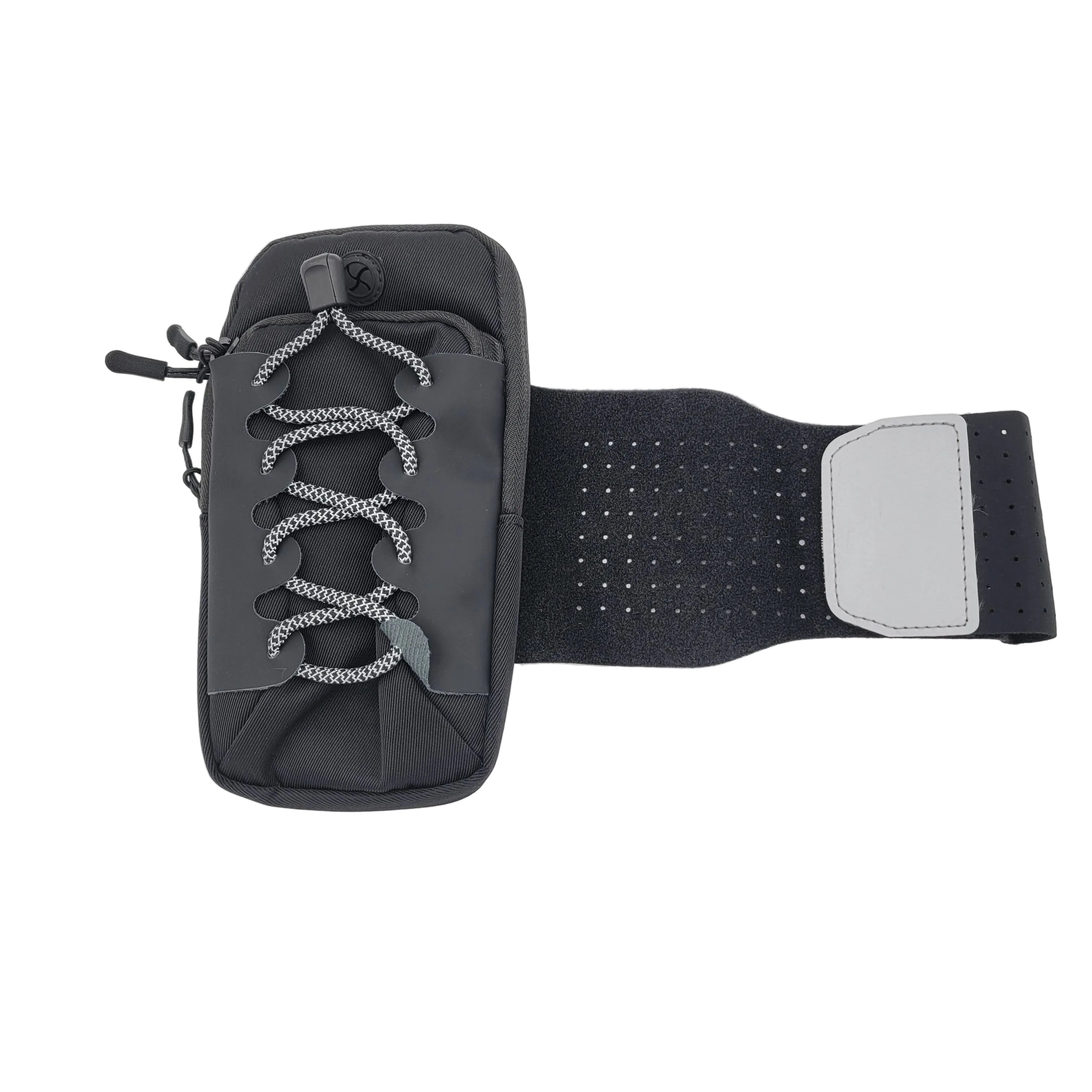 Black and gray DHS phone case with lanyard on a white background