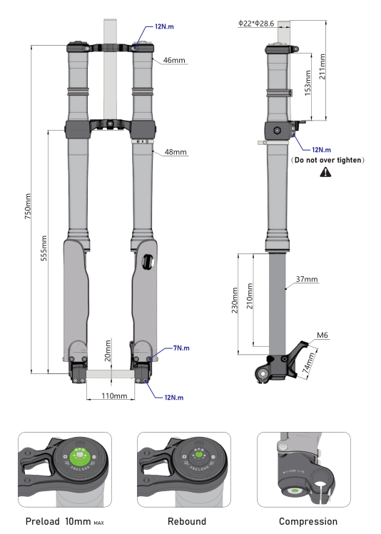 KKE 37MM Front Suspension Fork for Surron, Talaria Sting, or E-Ride Pro E-Moto Electric Bikes