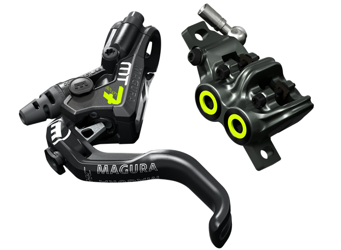 Bicycle brake lever and caliper with Magura branding on a white background