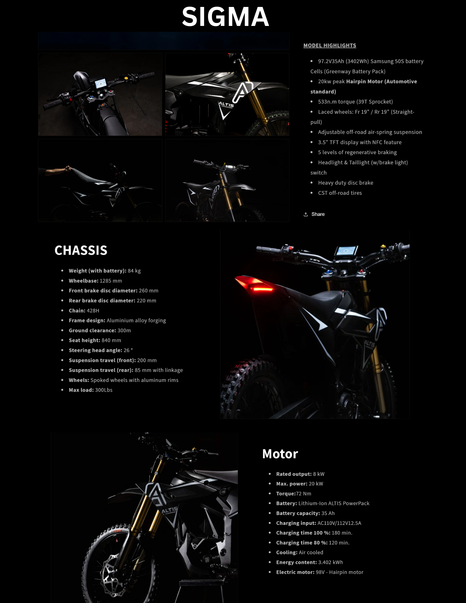 Altis Sigma Electric Motorcycle (pre-order)