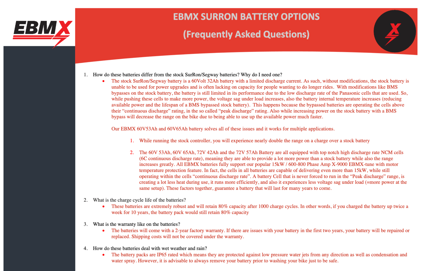 EBMX 60v 53ah Battery Upgrade for Surron/Segway