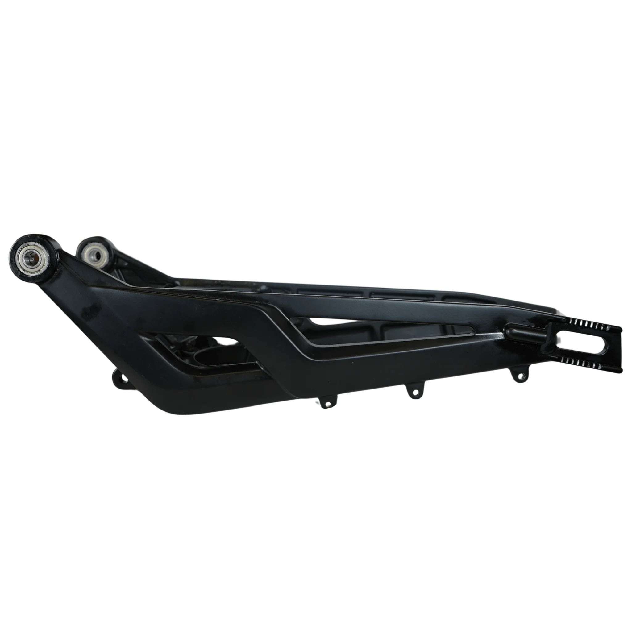 Black e-bike swing arm on a white background